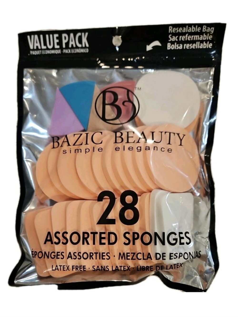 Bazic Beauty 28 Assorted Makeup Sponges – Latex Free, Resealable Bag, Value Pack